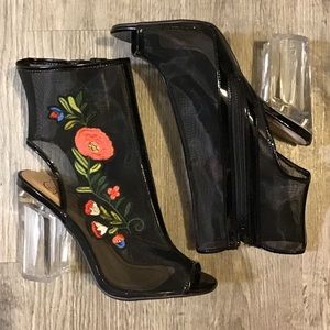 Black flower lace heels